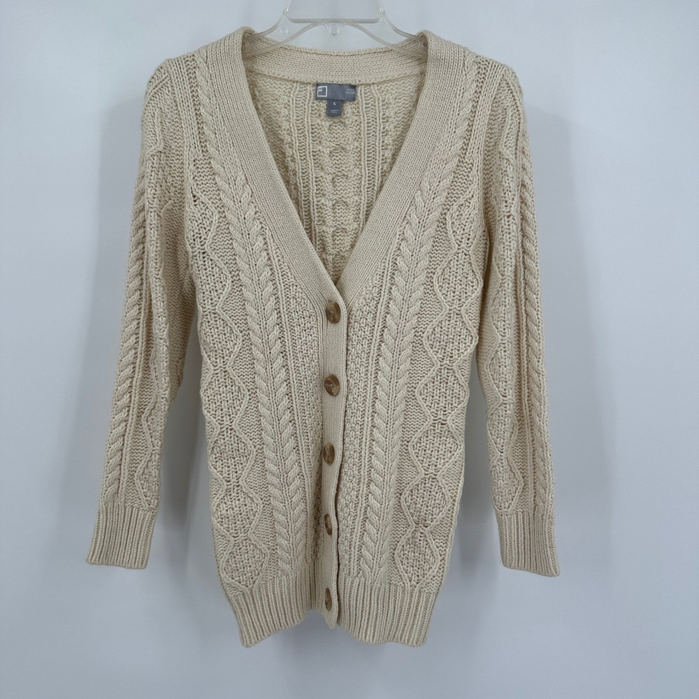 Womens Preppy Old Money Cable Knit Sweater Size‎ S Fisherman Cardigan Minimalist